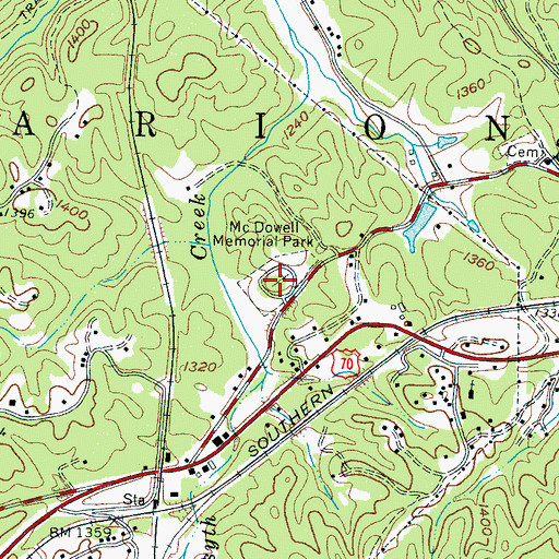 Topographic Map of McDowell Memorial Park, NC
