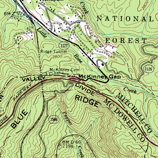 Topographic Map of McKinney Gap, NC