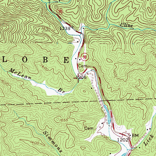 Topographic Map of McLean Branch, NC