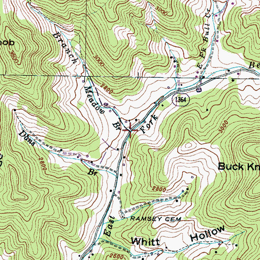 Topographic Map of Meadow Branch, NC