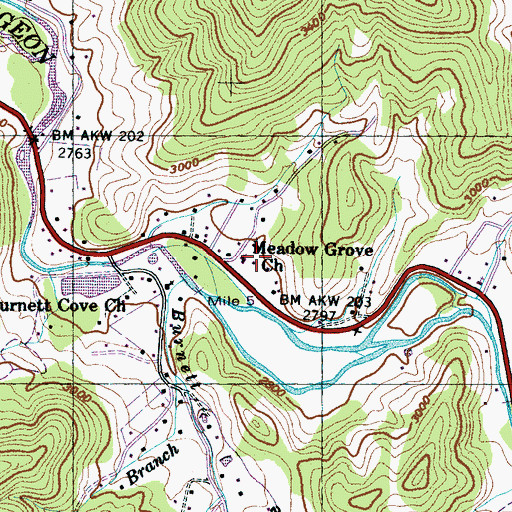 Topographic Map of Meadow Grove Church, NC