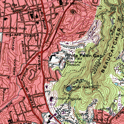 Topographic Map of Memorial Stadium, NC