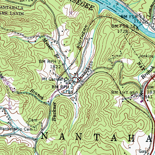 Topographic Map of Messer Branch, NC
