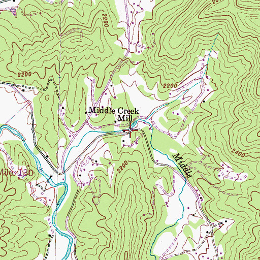 Topographic Map of Middle Creek Mill, NC