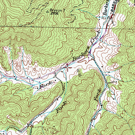 Topographic Map of Middle Fork Barkers Creek, NC