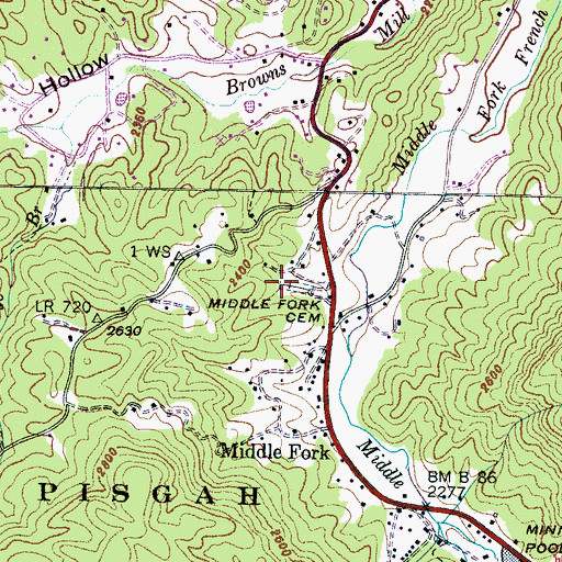 Topographic Map of Middle Fork Cemetery, NC