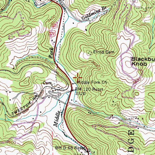Topographic Map of Middle Fork Baptist Church, NC