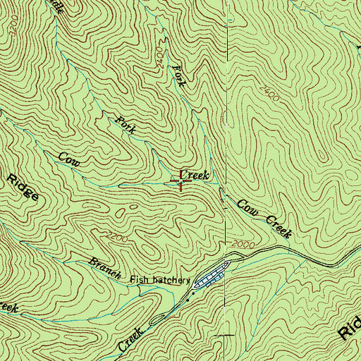 Topographic Map of Middle Fork Cow Creek, NC