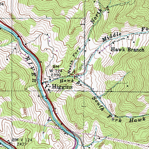 Topographic Map of Middle Fork Hawk Branch, NC