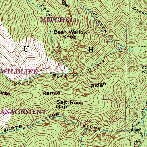 Topographic Map of Middle Fork Upper Creek, NC