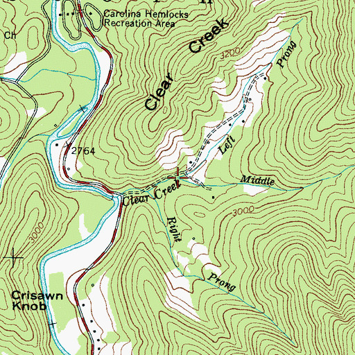 Topographic Map of Middle Prong Clear Creek, NC