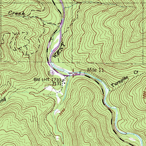 Topographic Map of Middle Prong West Fork Pigeon River, NC