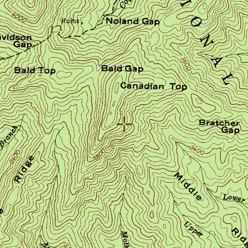 Topographic Map of Middle Ridge, NC