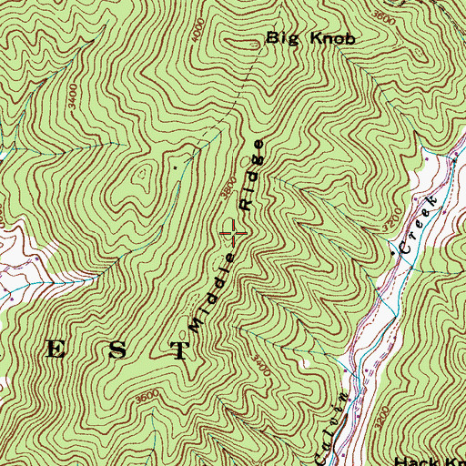 Topographic Map of Middle Ridge, NC