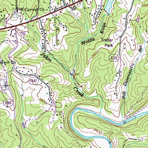Topographic Map of Middle Ridge Branch, NC