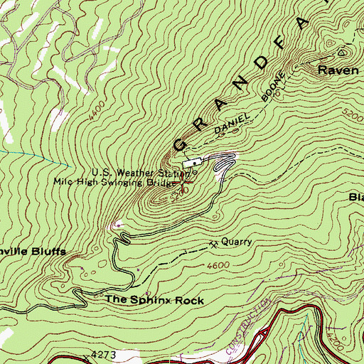 Topographic Map of Mile High Swinging Bridge, NC