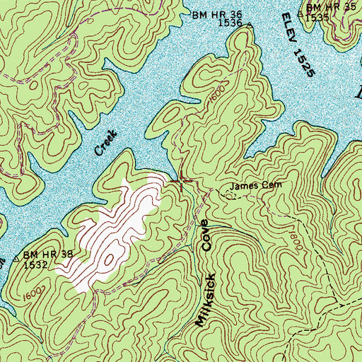 Topographic Map of Milksick Cove, NC