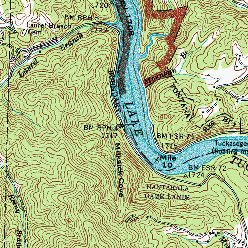 Topographic Map of Milksick Cove, NC