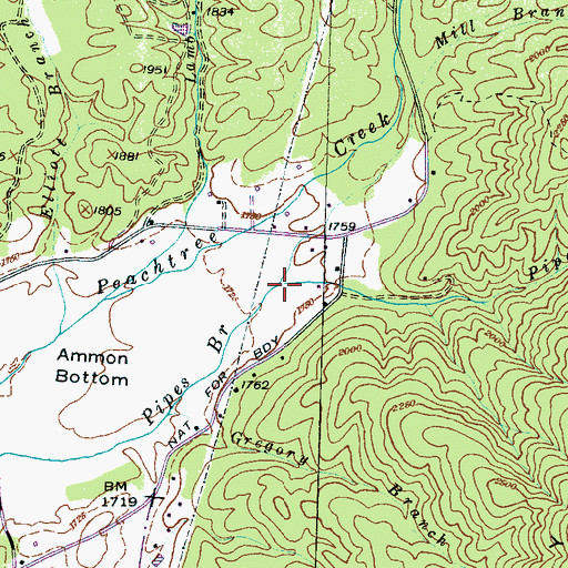Topographic Map of Mill Branch, NC
