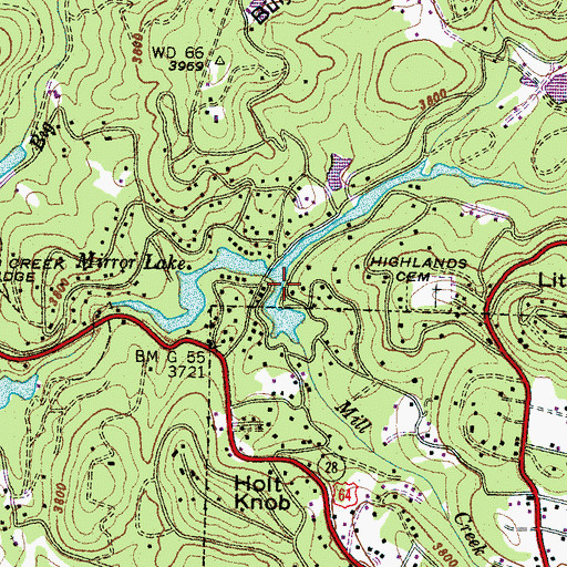 Topographic Map of Mill Creek, NC