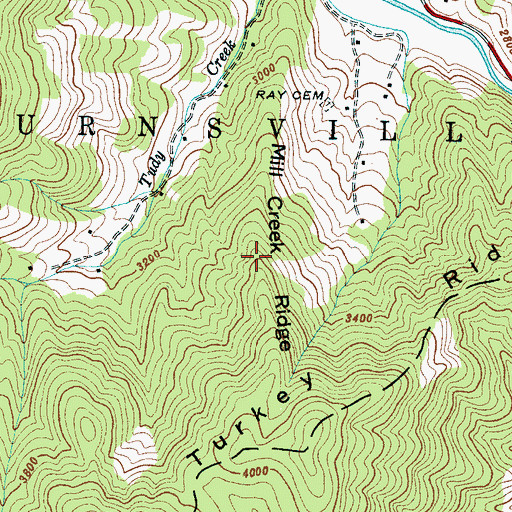 Topographic Map of Mill Creek Ridge, NC