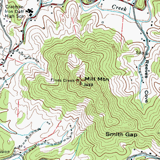 Topographic Map of Mill Mountain, NC