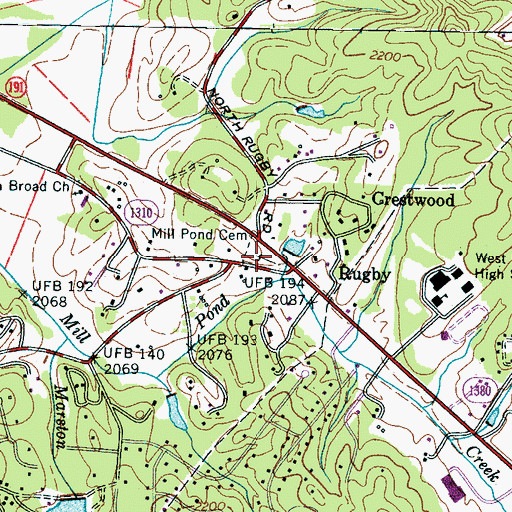 Topographic Map of Mill Pond Cemetery, NC