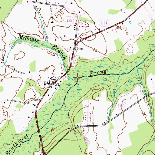 Topographic Map of Milldam Branch, NC