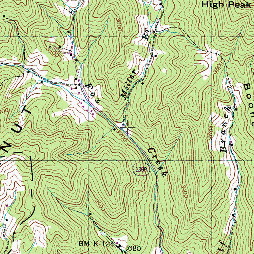 Topographic Map of Miller Branch, NC