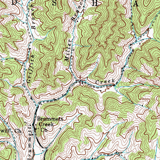 Topographic Map of Miller Branch, NC