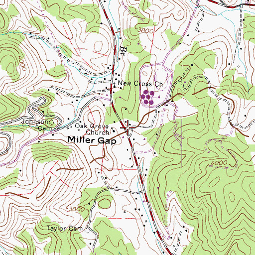 Topographic Map of Miller Gap, NC