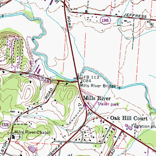 Topographic Map of Mills River Bridge, NC