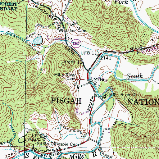 Topographic Map of Mills River Cemetery, NC