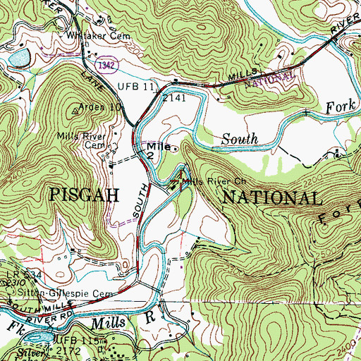 Topographic Map of Mills River Church, NC