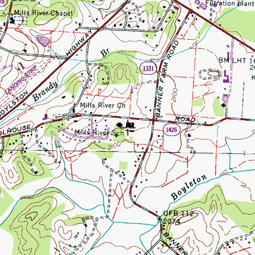 Topographic Map of Mills River School, NC