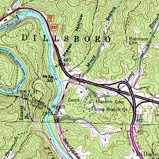 Topographic Map of Mince Branch, NC
