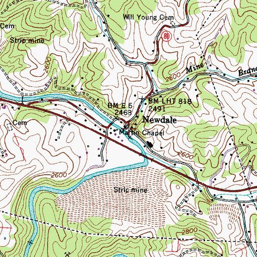 Topographic Map of Mine Branch, NC