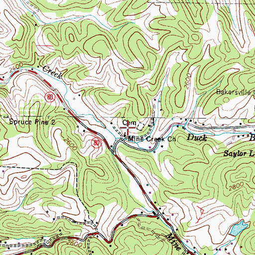 Topographic Map of Mine Creek Church, NC