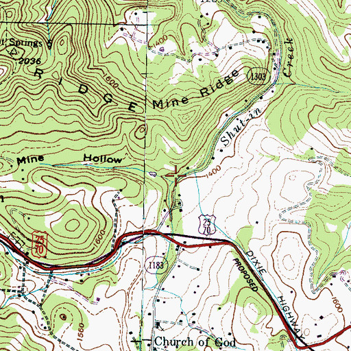 Topographic Map of Mine Hollow, NC