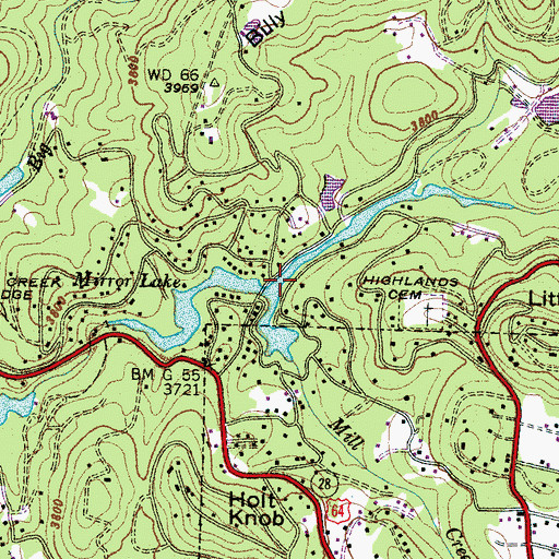 Topographic Map of Mirror Lake, NC