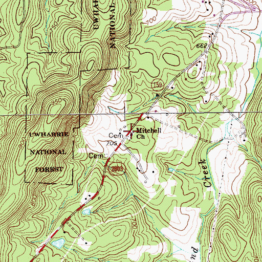 Topographic Map of Mitchell Church, NC