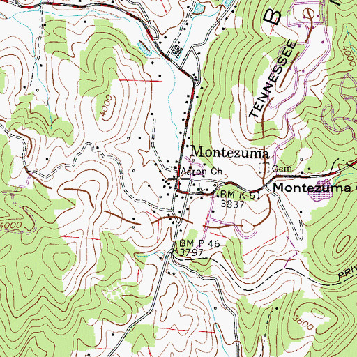 Topographic Map of Montezuma, NC