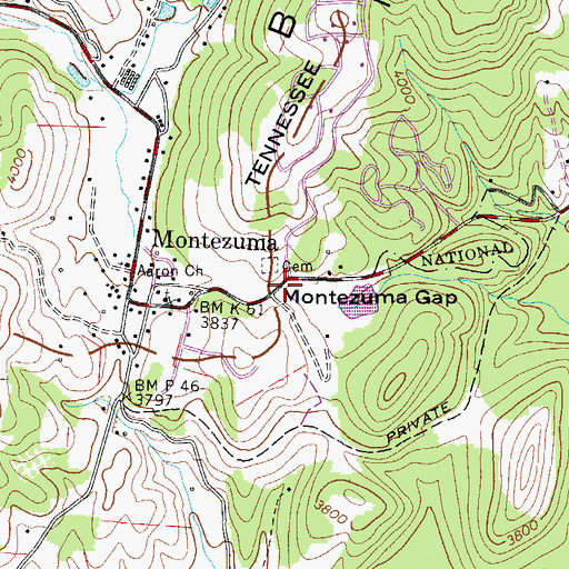 Topographic Map of Montezuma Gap, NC