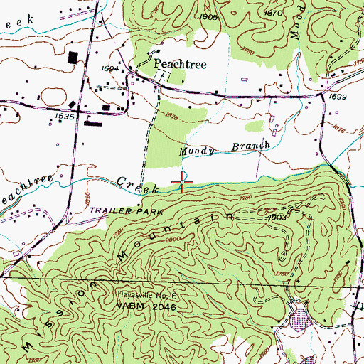 Topographic Map of Moody Branch, NC