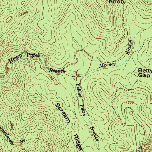 Topographic Map of Mooney Branch, NC