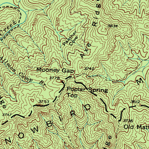 Topographic Map of Mooney Gap, NC