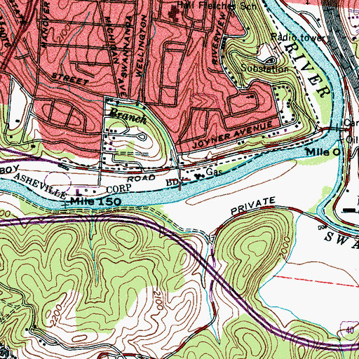 Topographic Map of Moore Branch, NC
