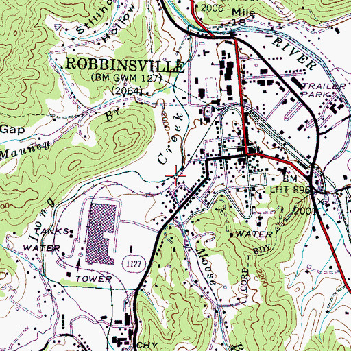 Topographic Map of Moose Branch, NC
