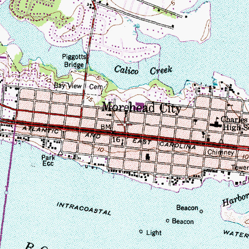 Topographic Map of Morehead City, NC