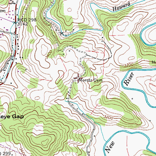 Topographic Map of Moretz Cemetery, NC